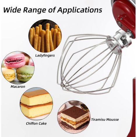 Per frusta in metallo per robot da cucina KitchenAid con testa inclinabile, mescolatore per crema pasticcera, frusta per maionese in acciaio inossidabile (sostituisce K45WW) (1/4)