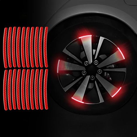 CCYKXA  20 Pièces Autocollant Réfléchissant De Jante Roue, Autocollant Imperméables Pneu Voiture, Nuit Réfléchissant Sécurité Décoration Stripe pour Roue Intérieure De Voiture, Moto(Rouge)