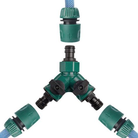 Vanne 2 Voies - Connecteur Rapide Pour Tuyau D'arrosage - Distributeur Y Avec Robinets Indépendants - 1 Pièce (1/5)