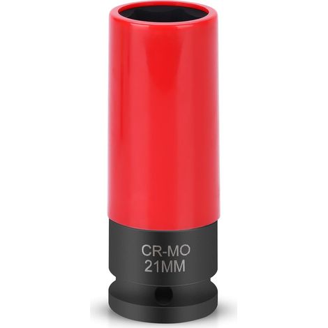 1 - Douille de visseuse - Acier CR-MO - Protection jantes et écrous - Pour clé à chocs 1/2 pouce - Usage automobile - Chromé - 21 mm