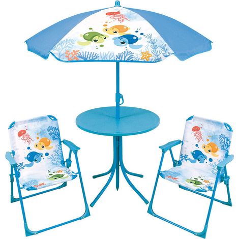 Set de jardin Ma Petite Carapace : 1 Table Ronde, 2 Chaises, 1 Parasol pour enfant (1/4)