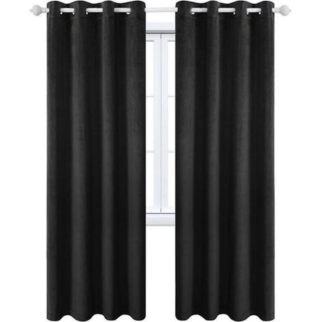 Rideaux unis en velours noir pour salon et chambre, isolation thermique et phonique, 132 x 160 cm (1/5)