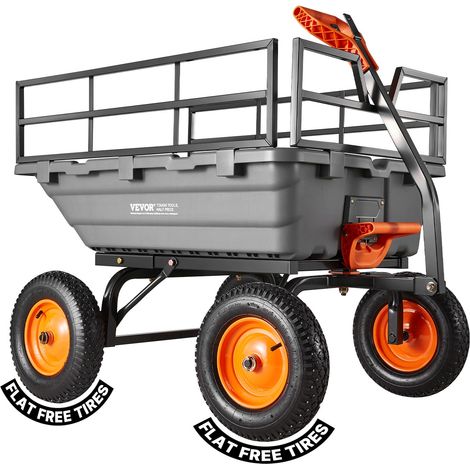 VEVOR Carro de Jardín Basculante 680 kg de Carga, Carretilla de Transporte con Valla Metálica Desmontable Mango Flexible Ruedas Todo Terreno, Carrito de Mano para Jardinería Herramientas Construcción (1/5)