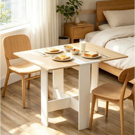 Mesa de comedor plegable bicolor blanco y roble MDF OKWISH (1/5)