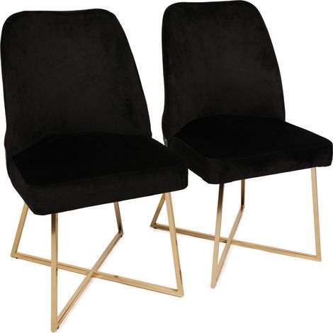 Chaise design velours noir et pieds doré Skyma - Lot de 2 (1/5)