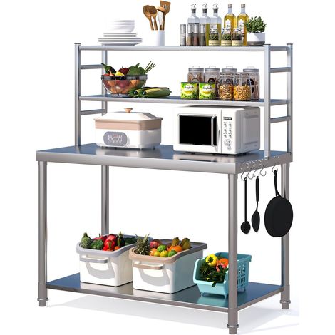 YODOLLA Stainless Steel Table with 2 Layer Top Shelf, Food Prep Workbench for Outdoor Kitchen (1/5)
