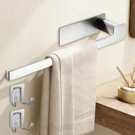 Porte Serviette sans Percage, Acier Inoxydable Barre Serviette Salle de Bain 33 cm, Argent Barres Porte-Serviettes, INCL 2 Crochets (1/5)