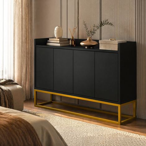 Meuble de rangement 4 portes sans poignées, 120 x 30 x 80 cm, noir DESVIAE (1/5)