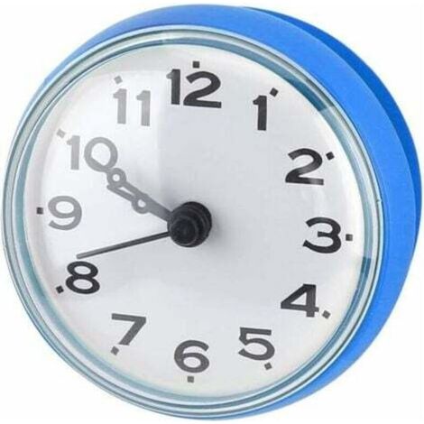 Horloge murale étanche compacte bleue avec ventousesidéale pour salle de bains, cuisine, salon ou chambre (1/4)