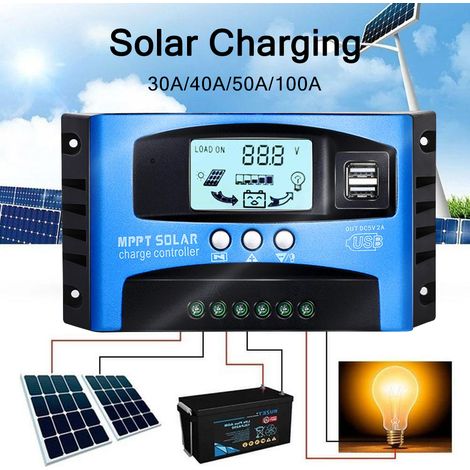 1 Panneau contrôleur charge solaire MPPT 100A, écran LCD numérique USB, régulateur 12V-24V, protection batterie, système photovoltaïque (1/5)