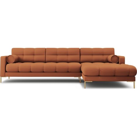 Canapé d'angle droit 5 places en tissu structurel brique (1/5)