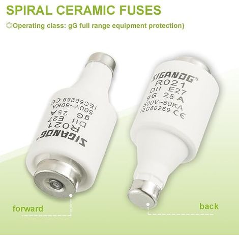25A E27 Ceramic Fuses Spiral gG 500VAC Diazed Fuse Links for Cable and Line Protection (1/4)