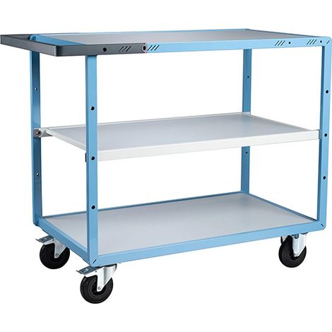 Servante mécano-soudée montée - 3 Plateaux mélaminé 1000x600mm - Charge Max 250kg - Poignée simple - Roues Caoutchouc - 880702112 (1/5)