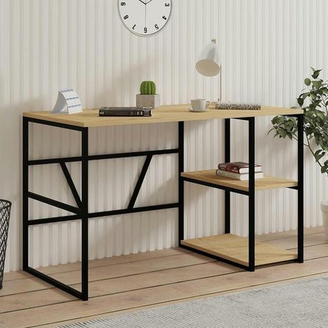 Bureau noir avec rangement - finition effet chêne JENA (1/5)