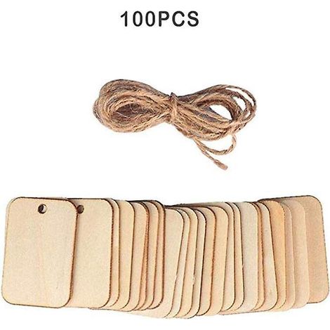 Lot de 100 étiquettes en bois avec ficelle de jute