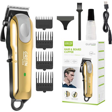 Tondeuse à cheveux et barbe LYCA GL69650 Gold verte, 4500 tr/min, batterie 1500 mAh, USB-C, 4 sabots pour un coiffage parfait (1/4)
