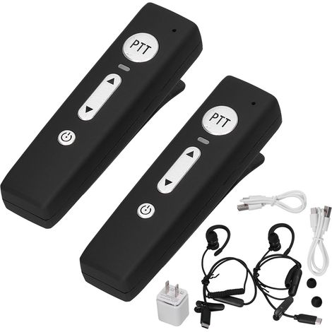 Walkie-talkie Bluetooth A01 ultra-léger, oreillette incluse, sans fil 5.0, micro intégré, chargeur 100-240V prise US, paire pour communication mains-libres. (1/5)