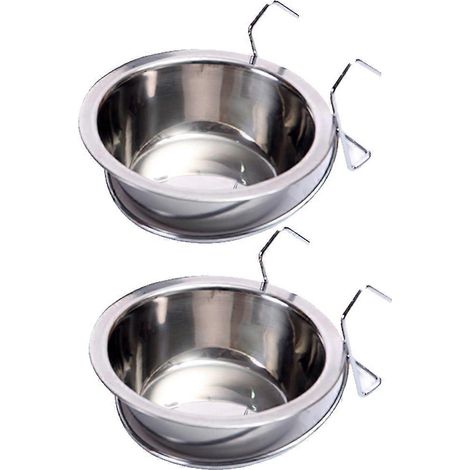 Gamelles suspendues pour animaux de compagnie (lot de 2) en acier inoxydable pour cage de transport. (1/4)