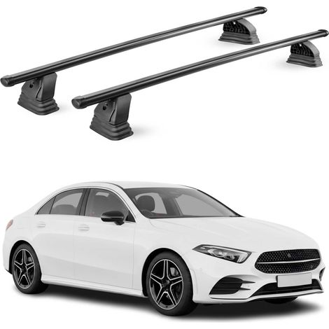OMAC Barres de toit transversales en acier pour Mercedes Classe A Berline V177 2019-2026 – TÜV / DIN 75302:2019 – Antivol inclus – Rainure en T (accessoires) – Charge max 75 kg – 2 barres – Noir (1/5)