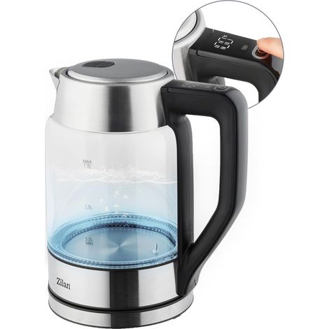 Bouilloire numérique en verre avec panneau numérique, lumière LED bleue, capacité de 1,7 litre, protection contre l'ébullition à sec, fonction de maintien au chaud, 2200W (1/5)