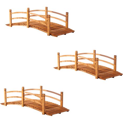 3er-Set gartenbrücke Holzbrücke 185m mit Geländer bis 200kg massiv, ideal für Garten & Teich