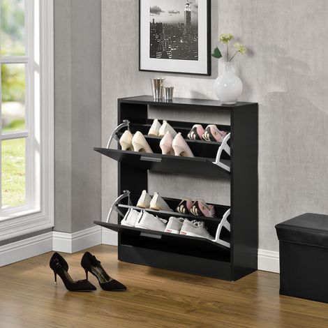 Zapatero Sykkylven con 2 puertas 81x63x24 cm - Negro [en.casa] (1/5)