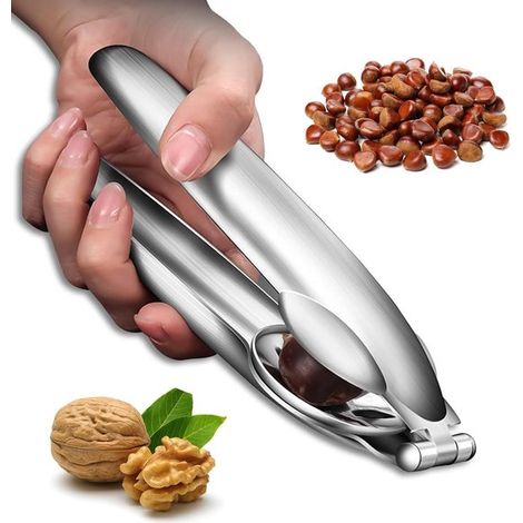 Nussknacker Kastanienzange Edelstahl Nussknacker für Kastanien Küchenhelfer Walnussknacker Silber (1/5)