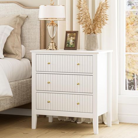 Large Bedside Table with 3 Drawers, Wooden Nightstand, Chest of Drawers with Metal Handles for Bedroom, Living Room and Hallway (1/5)