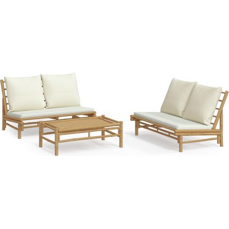 Maison Exclusive - Set Salotto da Giardino 3pz con Cuscini Bianco Crema in Bambù