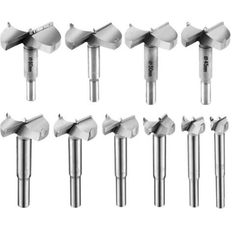 10 fraises à bois 15-60mm - Carbure de tungstène - Pour perceuse - Modelage et façonnage bois - Diamètres variés (1/4)