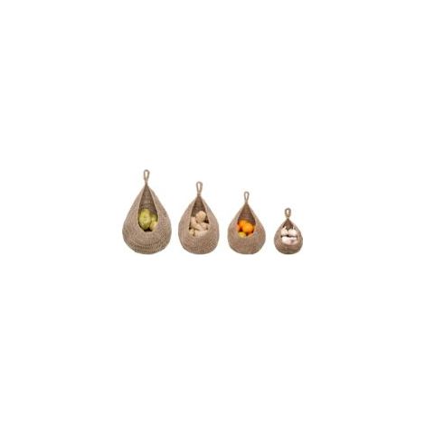 Set aus 4 tropfenförmigen Hängeaufbewahrungskörben, handgewebter Vorratsorganizer aus Jute, Hängekorb für Obst und Gemüse im Bohème-Stil - Crezuo (1/4)