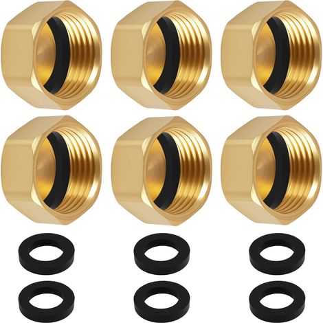 6 PCS Bouchon en Laiton G1/2"(ø20 mm) Femelle, Bouchons D'obturation,Bouchons Plomberie étanches pour Tuyau, Bouchon Robinet,Capuchon en laiton hexagonal,Raccord Plomberie Jardin Intérieur (1/5)