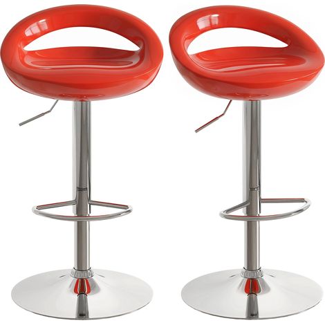 Sgabelli da Bar Girevoli con Poggiapiedi Rosso, Altezza Regolabile, Base Acciaio, Seduta ABS, Set 2 (1/5)