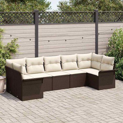 Conjunto de sofá de jardín 7 pcs Marrón ratán sintético vidaXL (1/5)