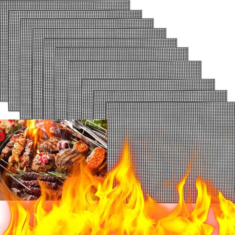 Juego de 10 tapetes para parrilla de barbacoa, tapetes de malla para barbacoa, antiadherentes, reutilizables, resistentes al calor para asar carne, tapetes de cocina para asar carne, verduras y otros  (1/4)