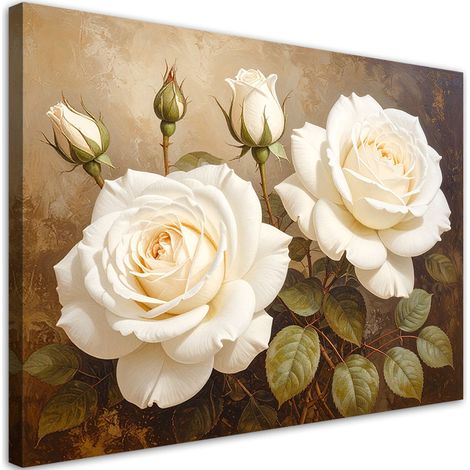 Tableau déco Fleurs de roses crème 90x60 (1/4)