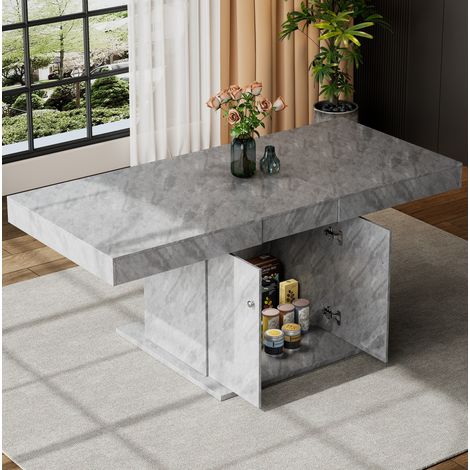 Mesa de comedor extensible 140/180x80x76 cm gris en aglomerado con almacenaje y función multifunción (1/5)