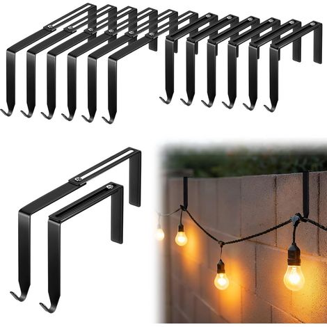 12 crochets métalliques réglables pour guirlandes lumineuses extérieures, adaptés aux murs en béton et clôtures de 3,2 à 6 pouces, sans perçage (noir)