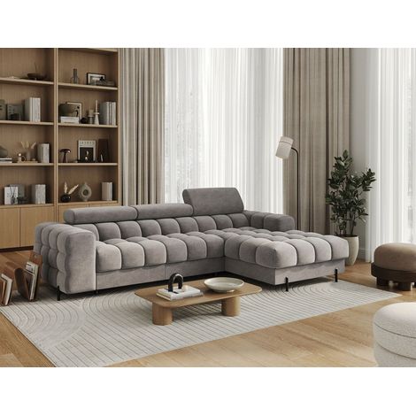 Ecksofa mit Schlaffunktion Sofa FERROL Stoff Whisper Grau Ottomane Rechts (1/5)