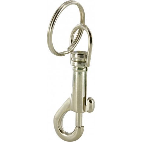 Moschettone a pompa con anello, acciaio nichelato, L.75mm, D.30mm, 1 pezzo.
