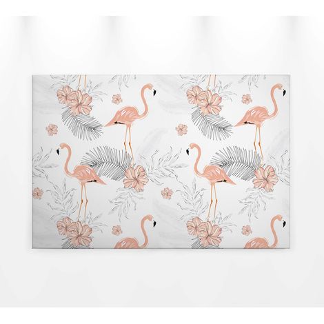 Tableau jungle oiseau gris & rose | Tableau sur toile salle de bain & chambre enfant | Tableau tropical pastel deco été 0,9 x 0,6 m (1/5)
