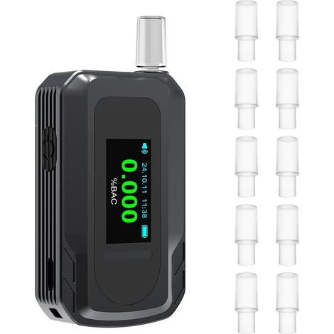 Éthylotest Electronique Police avec 10 Embouts, Alcootest capteur électrochimique et Rechargeable par USB, Alcoometre Portable pour Usage Domestique ou Automobile