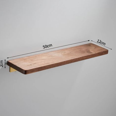 Étagère de rangement murale en noyer (50 cm) avec miroir, fixation murale monobloc sans perçage, pour salle de bain. (1/5)
