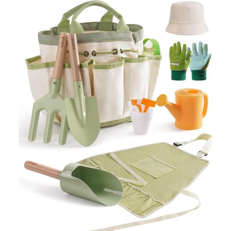Ensemble Jardinage Enfant 18 Pièces, Kit Outils Jardin avec Tablier, Pelle, Fourche, Arrosoir, Pelle Cylindrique, Jouet Éducatif Extérieur pour Garçons et Filles 3+ Ans (1/5)