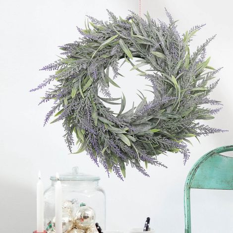 Couronne de fleurs et feuilles vertes de 32 cm à suspendre au mur ou à la fenêtre - Décoration pour la maison, les mariages et les fêtes (1/5)