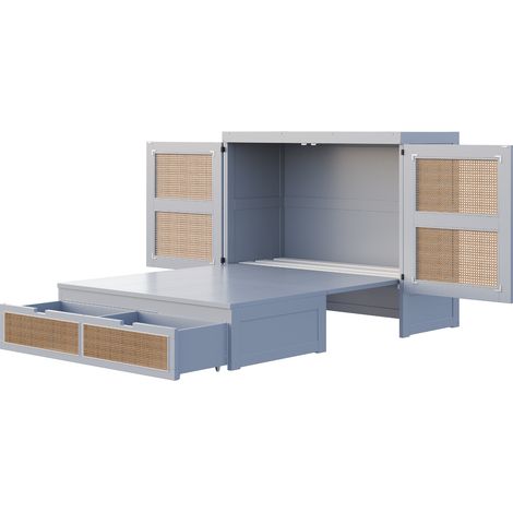 Letto a scomparsa verticale 140 x 200 cm con rete a doghe e cassetti contenitori grigio MODENUIT (1/5)