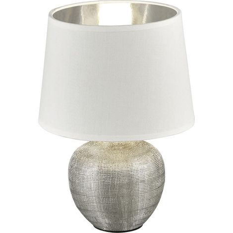 Lampe à Poser Moderne Céramique Argentée Blanc Luxor Abat Jour Ø18 cm Trio Lighting (1/3)