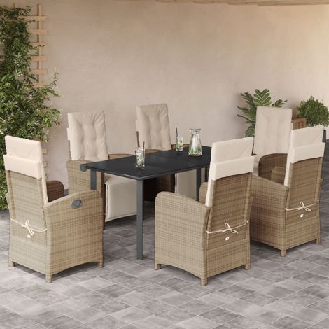 7-tlg. Garten-Essgruppe mit Kissen Beige Poly Rattan (1/5)