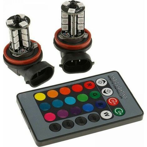 Feux de Brouillard. 12-24V H8 27 SMD RGB Kit de 16 Interrupteurs à Changement de Couleur Ampoules de Lampe Stroboscopique Avec Télécommande Pour les Camions de Voiture Commutateur de Télécommand (1/5)