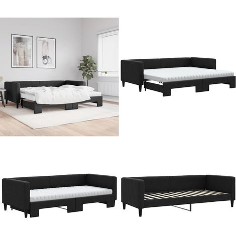 Lit de jour avec gigogne et matelas noir 90x200 cm tissu - Canapé-lit - Lit gigogne (1/5)